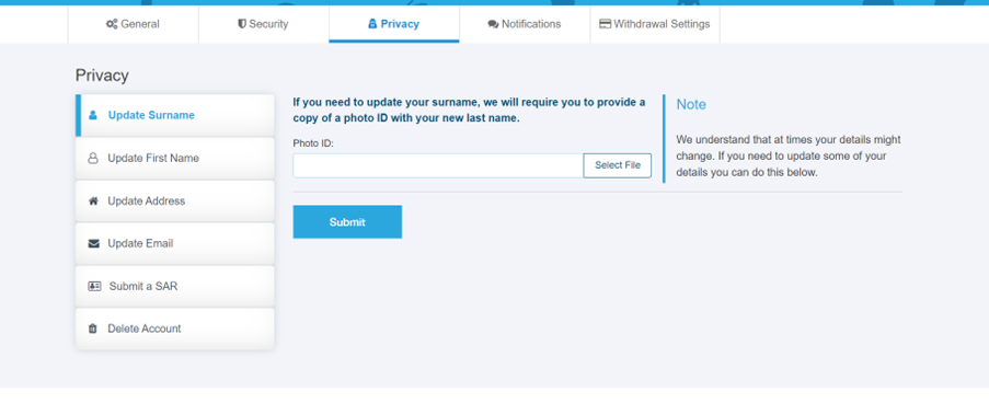 Lender Settings page